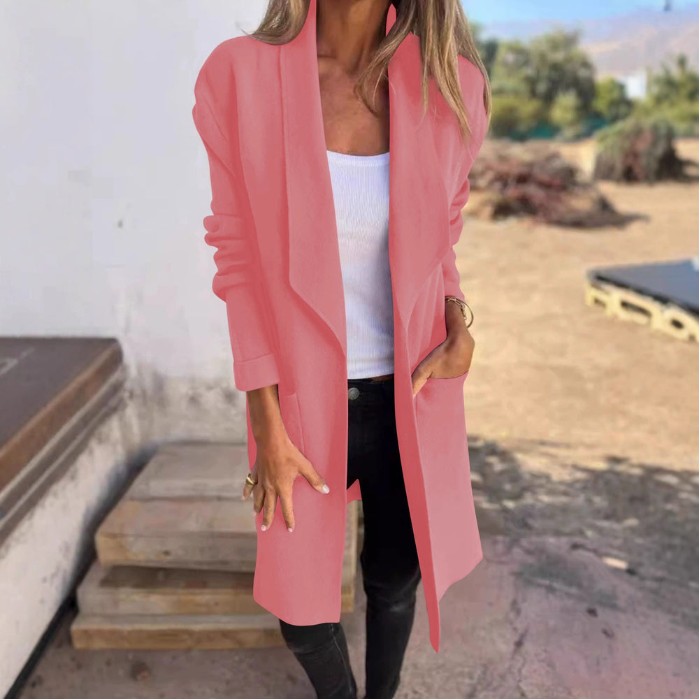 Women's Waterfall Lapel Open Front Coat | Long Sleeve Loose Mid-Length Jacket