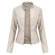 Women's Slim-Fit PU Leather Jacket | Stand Collar Urban Style