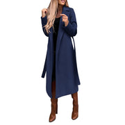 Women's V-Neck Lace Up Long Woolen Coat | Elegant Winter Outerwear
