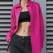 Women's Long Sleeve PU Leather Shirt Coat | Fashion Outerwear