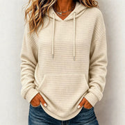 Women's Loose-Fit Drawstring Hoodie | Waffle Knit Casual Pullover