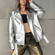 Women's Loose Fit PU Leather Biker Jacket | Vintage Boyfriend Style
