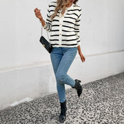 Women's Contrast Color Long Sleeve Knit Cardigan Coat – Casual