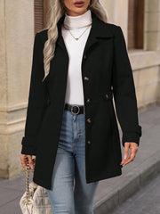 Women's Elegant Single-Breasted Woolen Coat | Mid-Length Lapel Jacket