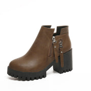 Women's Chunky Platform Booties | Rivet Detail Mid-Calf Boots