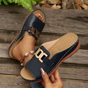 Women's Platform Peep-Toe Wedge Sandals | Chain Detail Slides