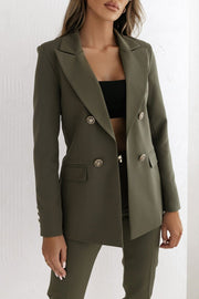 Women's Double-Breasted Tailored Blazer | Solid Color Suit Jacket