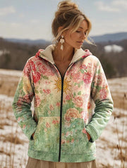 Women's Printed Hooded Zip-Up Cardigan | Casual Sweatshirt