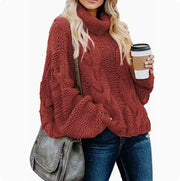 Women's Loose-Fitting Turtleneck Sweater | Long Sleeve Crochet Pullover