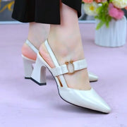 Women's Closed Toe Chunky Heel Sandals | Leather Backless Pumps
