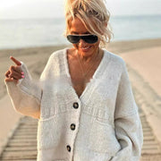 Women's V-Neck Button Cardigan, Long Sleeve Coat with Pockets – Casual