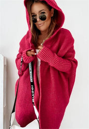 Women's Oversized Bat Sleeve Hooded Cardigan | Loose Knit Sweater