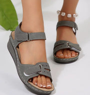 Women's Large Size Peep Toe Roman Sandals | Casual Wedge Velcro Shoes