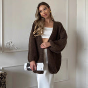Women's Solid Color Mid-Length Knit Cardigan Top – Casual