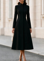 Women's French-Style Stand Collar Trench Coat | Belted A-Line Dress Coat