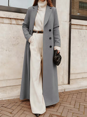 Women's Long Solid Color Woolen Coat | Casual Winter Outerwear