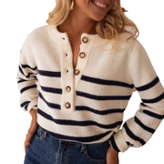 Women's Striped Button-Front Cardigan, Knit Pullover Top – Casual