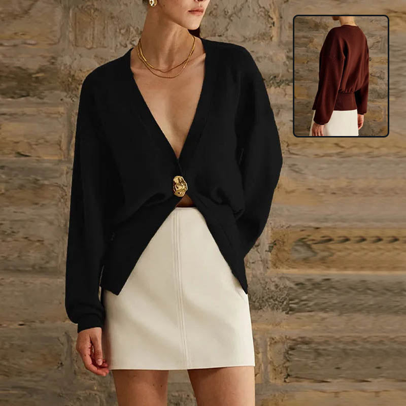 Women's V-Neck Button Cardigan, Knit Sweater Top – Casual