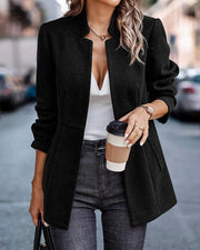 Women's Slim Fit Jacquard Woolen Coat | Elegant Outerwear