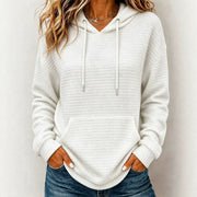 Women's Loose-Fit Drawstring Hoodie | Waffle Knit Casual Pullover