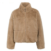 Women's Winter Zip-Up Thermal Jacket | Faux Fur Khaki Coat