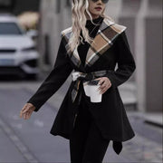 Women's Lace-Up Plaid Wool Trench Coat | Commuter Outerwear