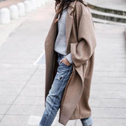 Women's Casual Long Woolen Coat | Single Breasted Lapel Jacket with Pockets