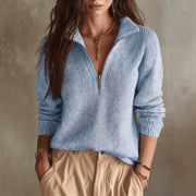 High Neck Half-Zip Sweater | Women's Casual Long Sleeve Knit Top