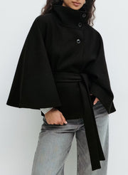 Women's High Neck Batwing Sleeve Belted Coat | Elegant Winter Trench