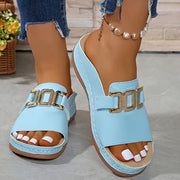 Women's Platform Peep-Toe Wedge Sandals | Chain Detail Slides