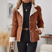 Women's Warm Faux Fur Lapel Jacket | Casual Pocket Outerwear
