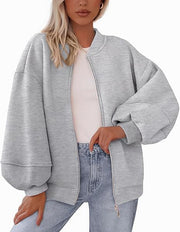 Women's Casual Warm Baseball Collar Jacket | Zip-Up Long Sleeve Outerwear