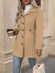 Women's Elegant Single-Breasted Woolen Coat | Mid-Length Lapel Jacket