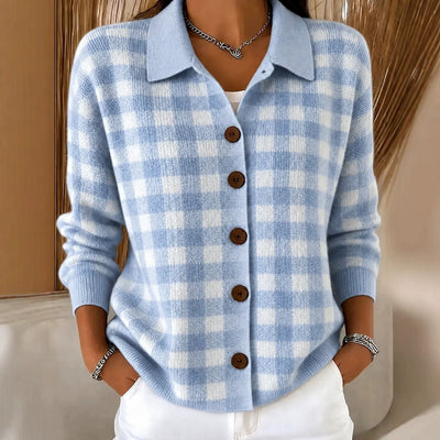 Cashmere Blend Cardigan | Women's Loose Plaid Lapel Sweater