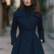 Women's Double-Breasted Lapel Coat | Solid Color Winter Outerwear