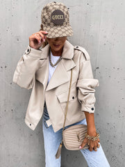 Women's PU Leather Loose Lapel Jacket | Coat Outerwear
