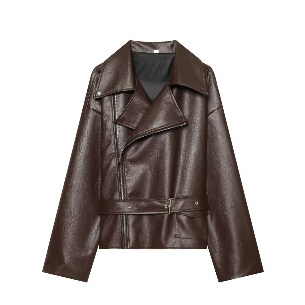Women's Elegant Lace-Up Cropped Faux Leather Jacket | Outerwear