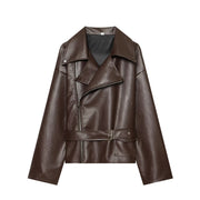 Women's Elegant Lace-Up Cropped Faux Leather Jacket | Outerwear