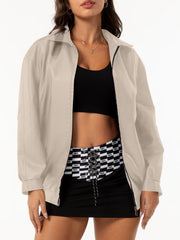 Women's Oversize Faux Leather Jacket | Loose Lapel Coat