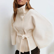 Women's High Neck Batwing Sleeve Belted Coat | Elegant Winter Trench