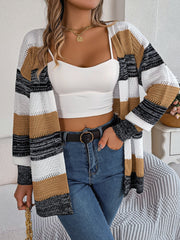 Women's Color Block Lantern Sleeve Cardigan Coat – Casual