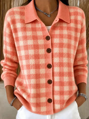 Cashmere Blend Cardigan | Women's Loose Plaid Lapel Sweater