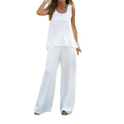Women's Two-Piece Casual Suit – Sleeveless White Color Set