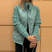 Women's Winter Stand Collar Cotton Jacket | Knitted Stitching Zipper Coat
