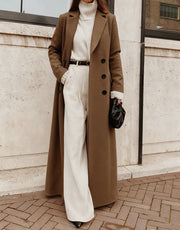 Women's Long Solid Color Woolen Coat | Casual Winter Outerwear