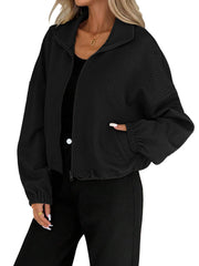 Women's Loose High Collar Zip-Up Jacket | Autumn Winter Outerwear