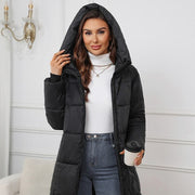 Women's Hooded Mid-Length Thickened Coat | Slim Fit Winter Jacket