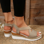 Women's Cross-Strap Platform Wedge Sandals | Gladiator Hemp Heel Summer Shoes
