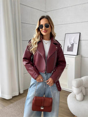Women's Vintage Lapel Slim-Fit PU Leather Biker Jacket | Outerwear