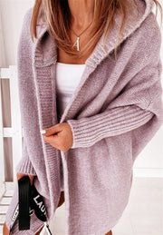 Women's Oversized Bat Sleeve Hooded Cardigan | Loose Knit Sweater